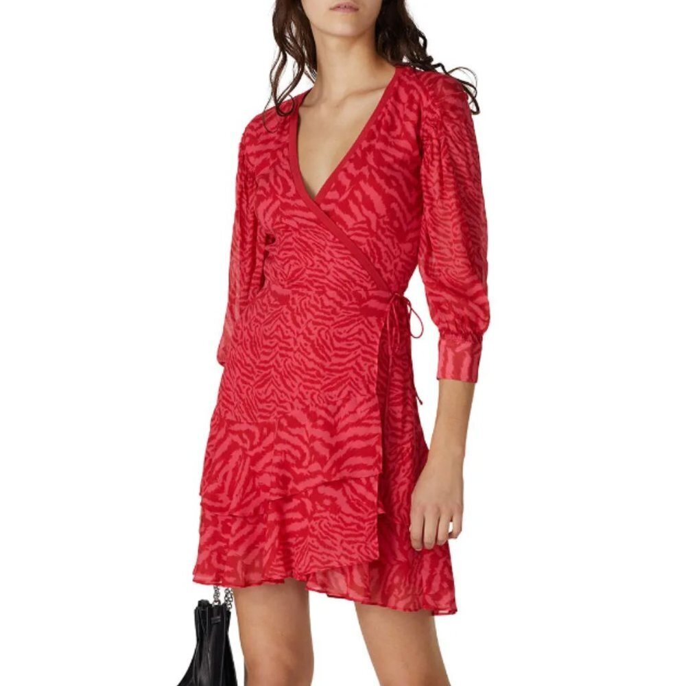 ALL SAINTS Keva Remix Ruffle Wrap Dress In Pink size XS